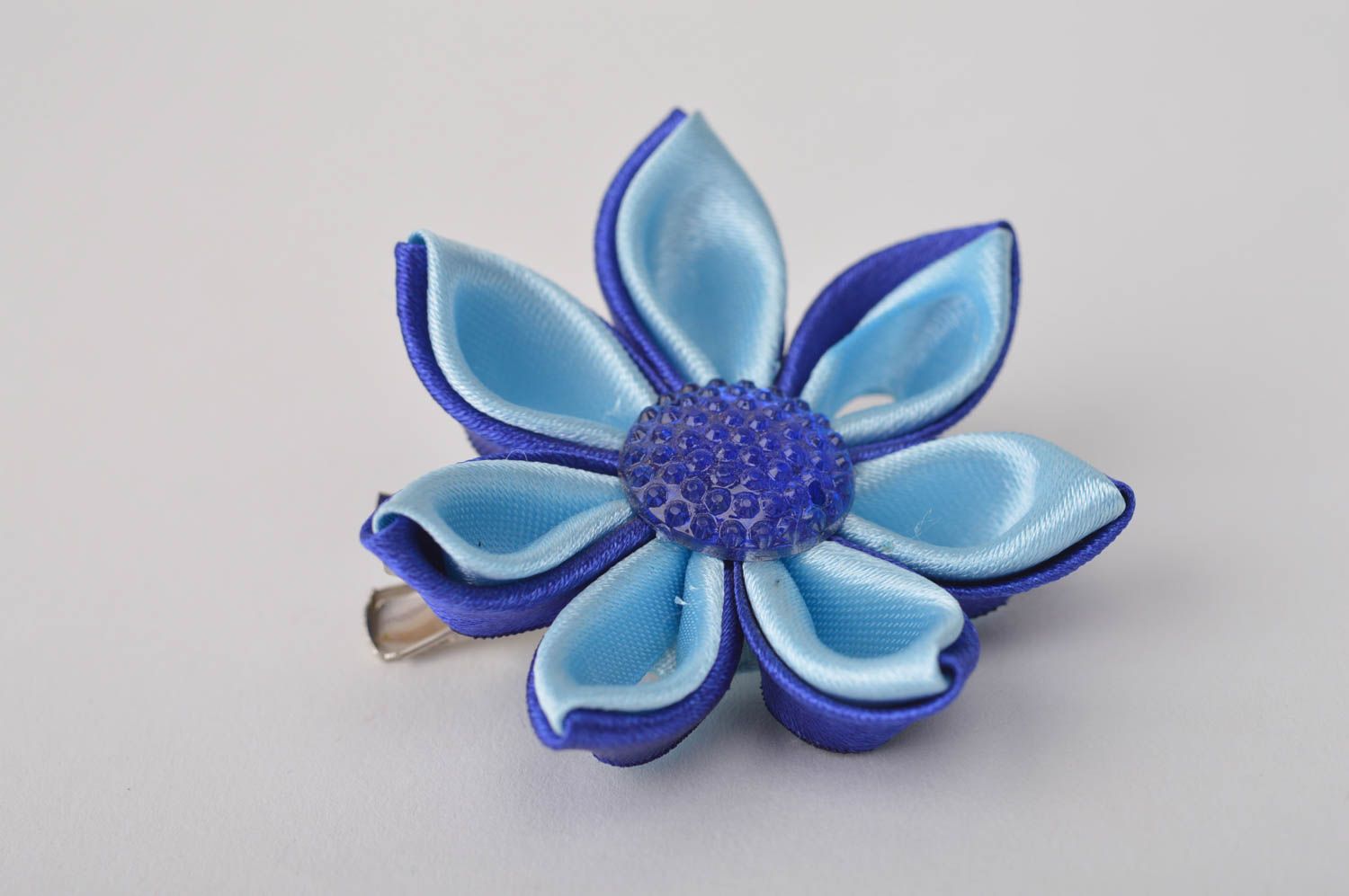 Unusual handmade textile barrette flower hair clip kanzashi flowers gift ideas photo 2