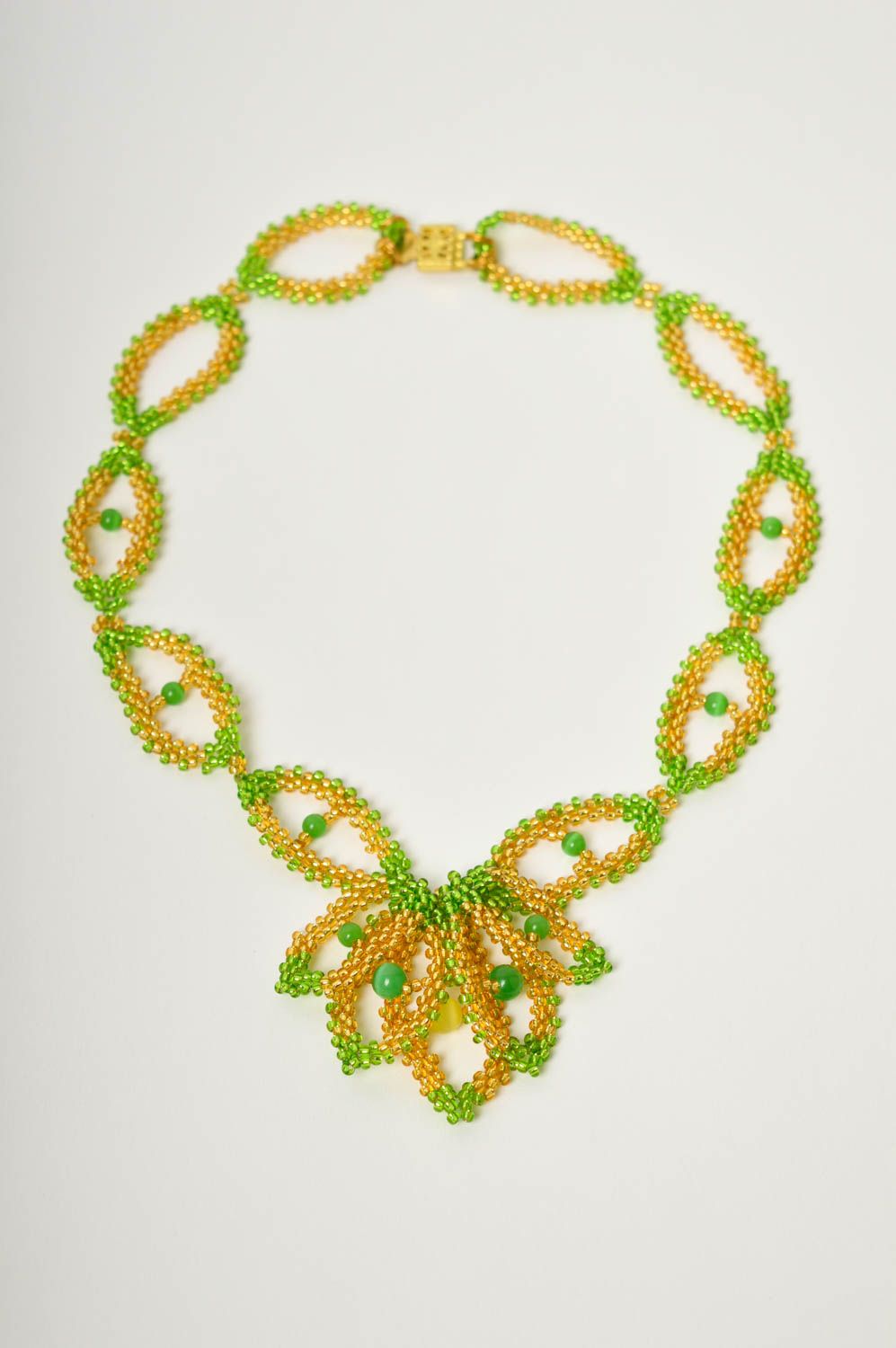 Rocailles Kette handgefertigt Frauen Accessoire Designer Schmuck grün gelb foto 3