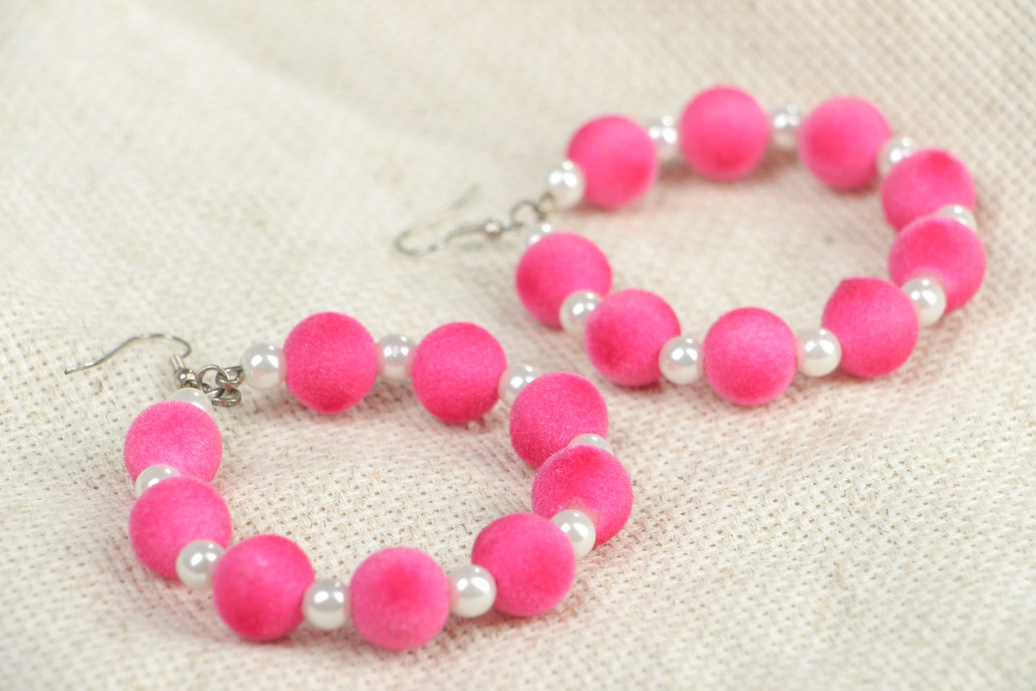 Large hoop earrings of pink color photo 4