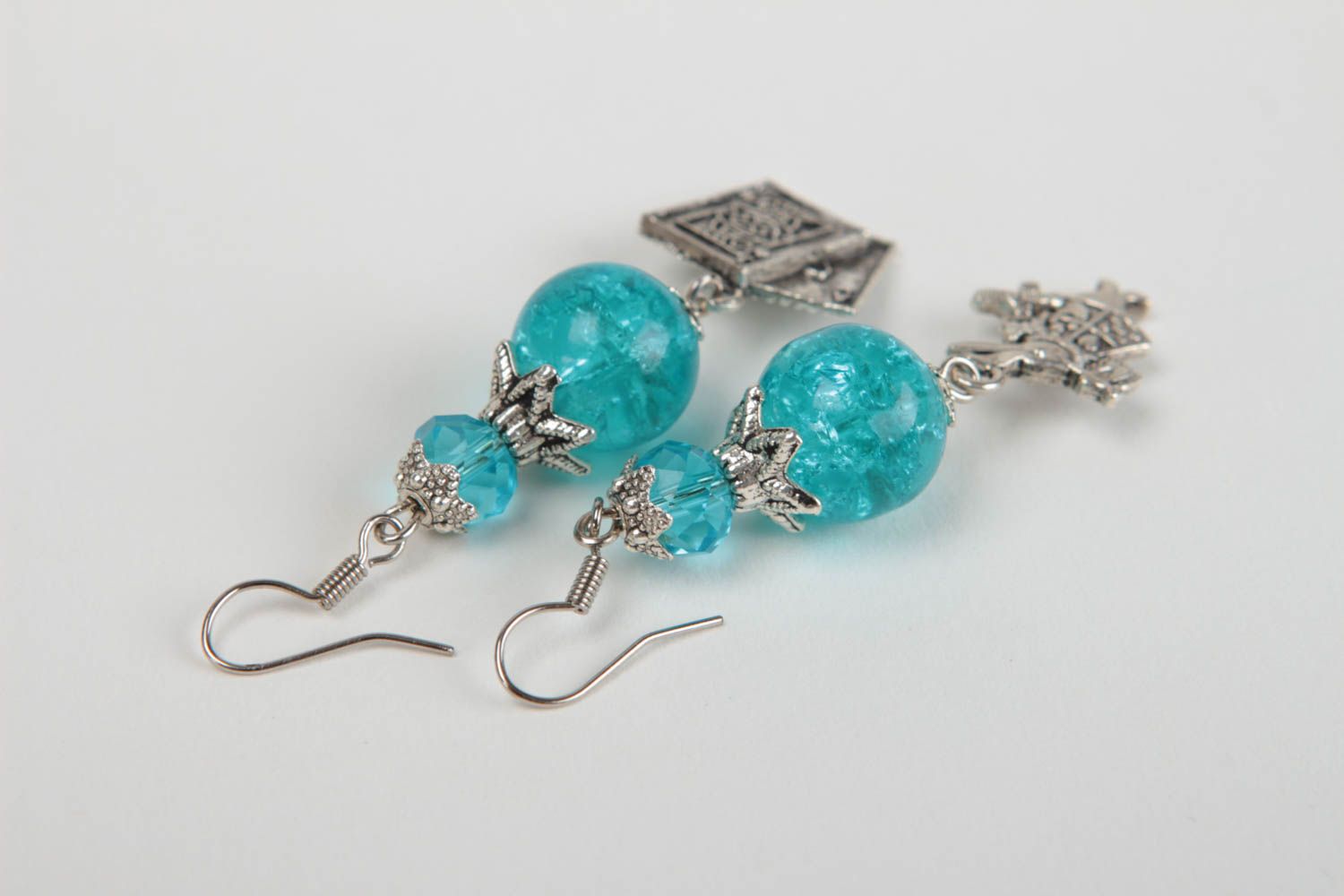 Unusual handmade metal earrings with beads crystal earrings gifts for her photo 4
