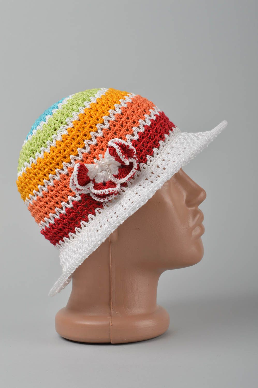 Вязаная шляпа ручной работы детская шляпа головной убор красивая авторская фото 3