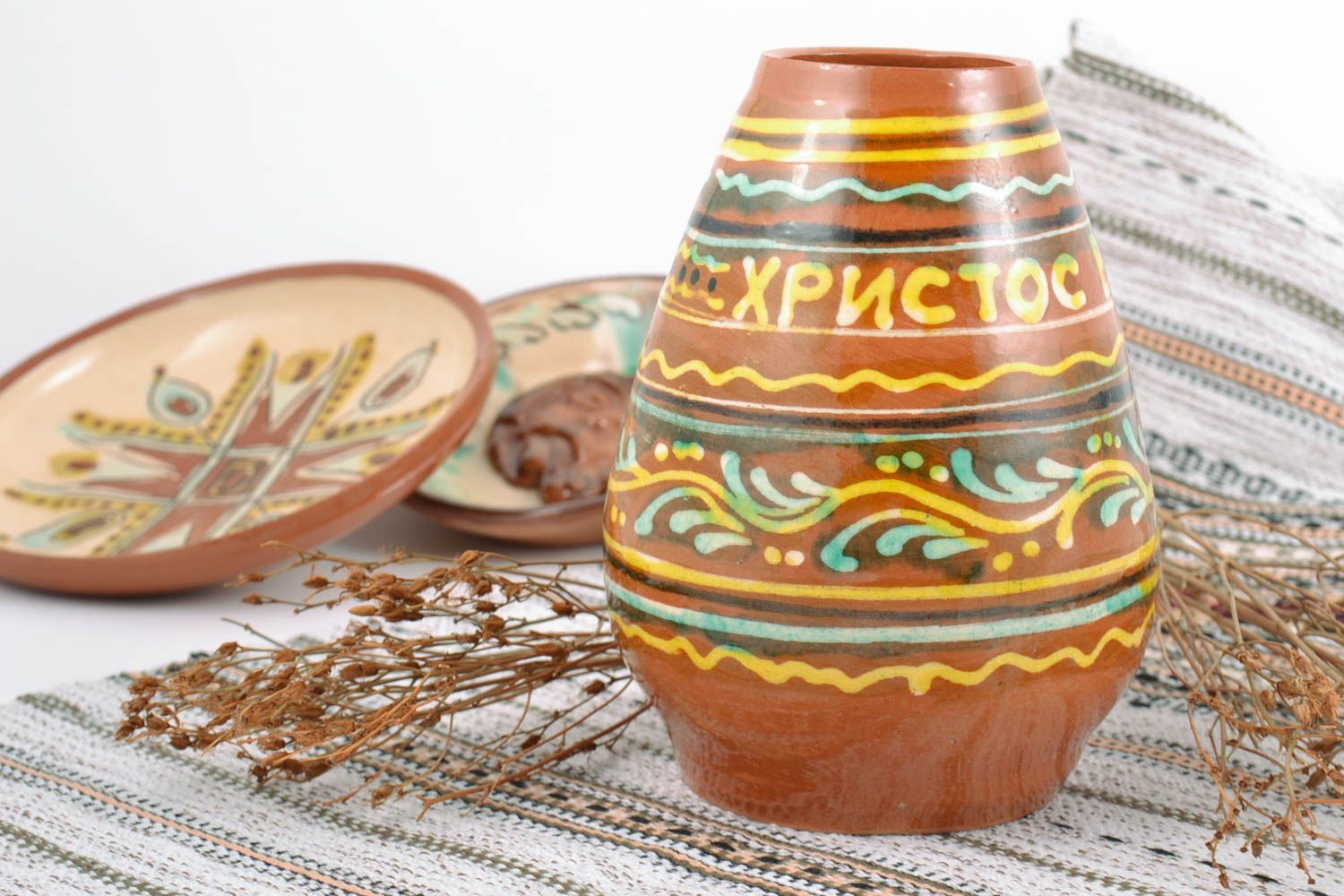 Vase en terre cuite original de Pâques peint à motif décoratif fait main photo 1