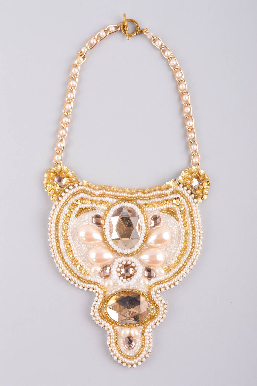 Collier massif Bijou fait main perles de rocaille d'or Cadeau femme design photo 2