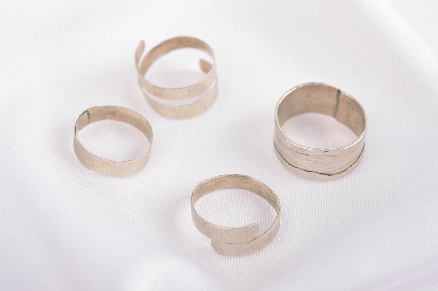 Handmade female stylish rings unusual elegant rings metal jewelry 4 pieces photo 1