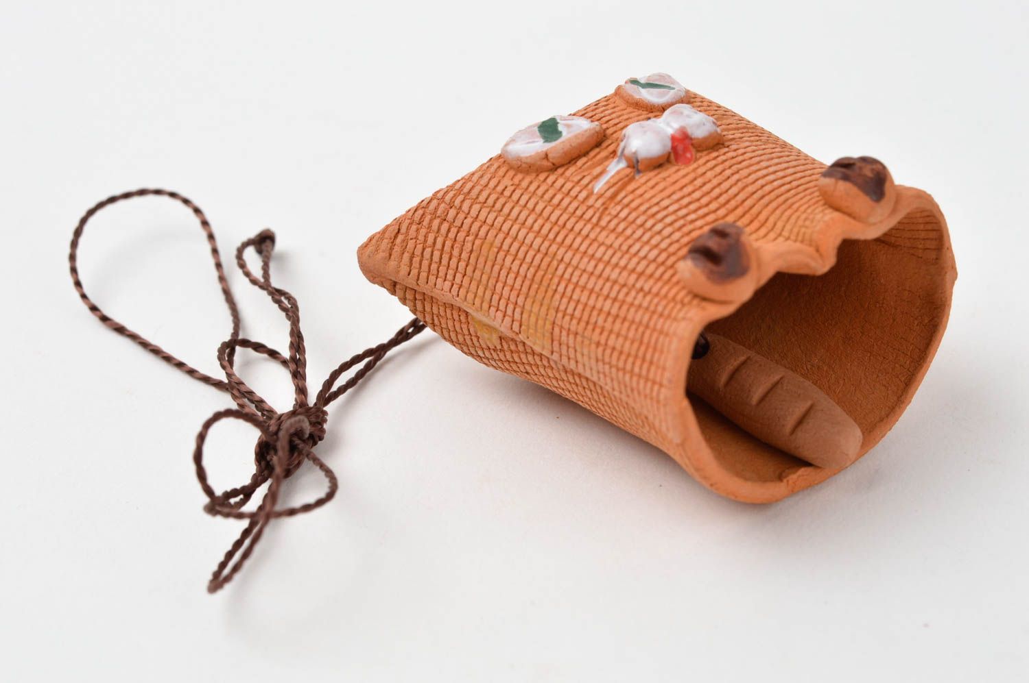 Cloche sonnette faite main Clochette à vent chat en argile Décoration maison photo 6