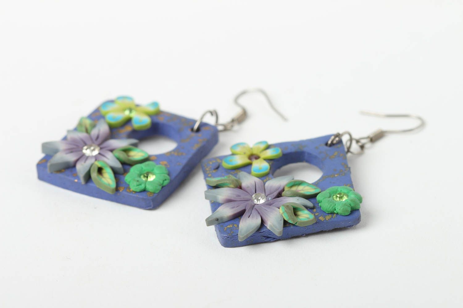 Plastic earrings handmade polymer clay earrings with charms designer jewelry photo 3
