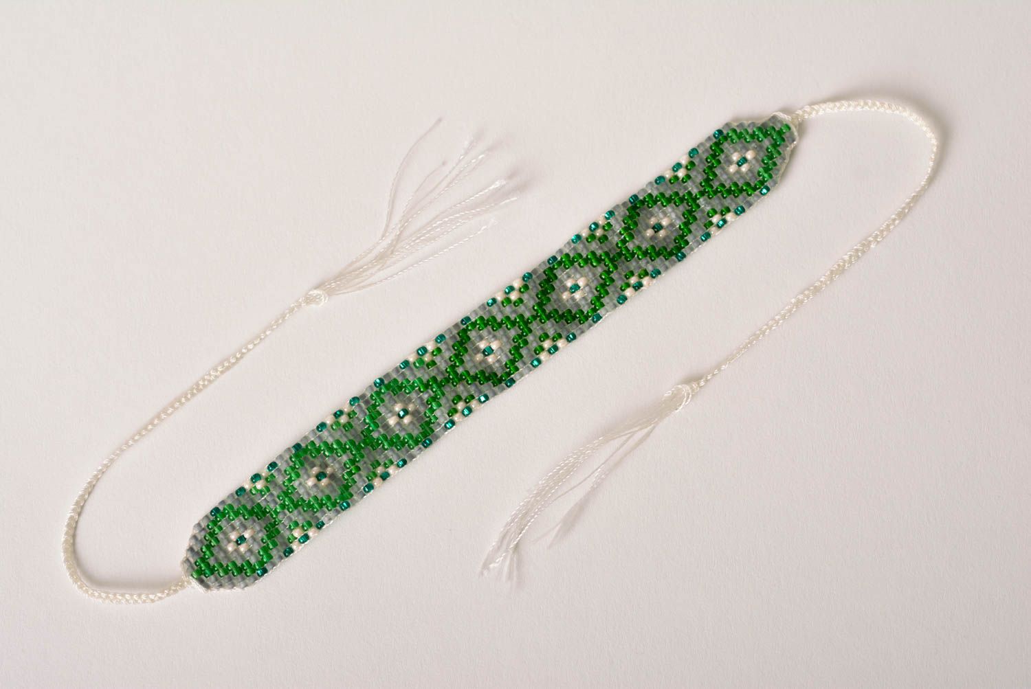 Bracelet perles rocaille Bijou fait main large vert Accessoire pour femme photo 5