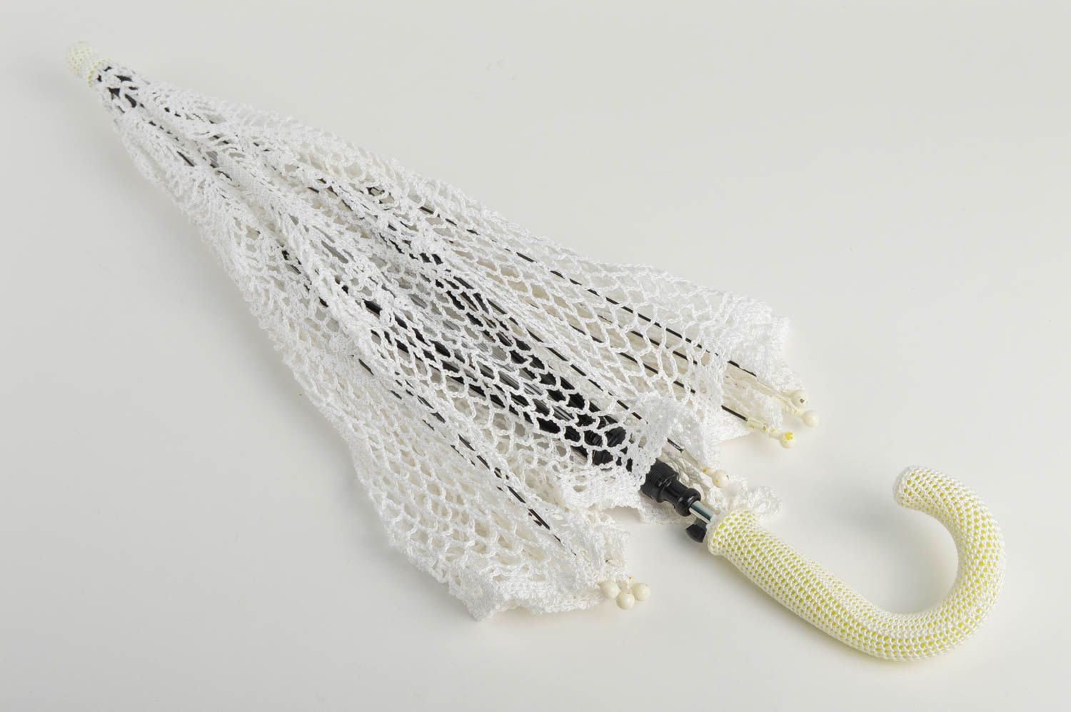 Подарок ручной работы красивый зонтик белый женский зонт из хлопковых ниток фото 3