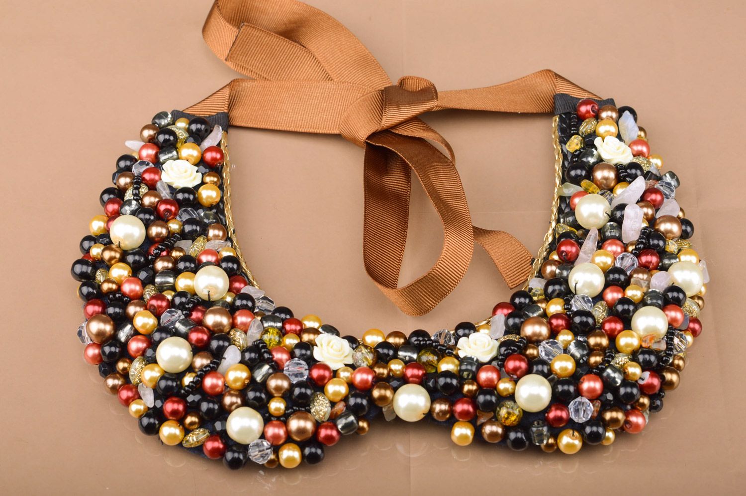 Handmade designer collar necklace embroidered with large colorful beads photo 2