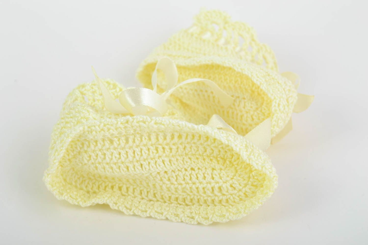 Beautiful handmade crocheted booties for baby girl with  satin ribbons photo 3