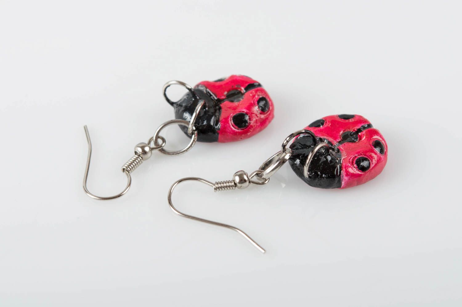 Designer clay earrings handmade ceramic accessories ladybug shaped jewelry photo 4