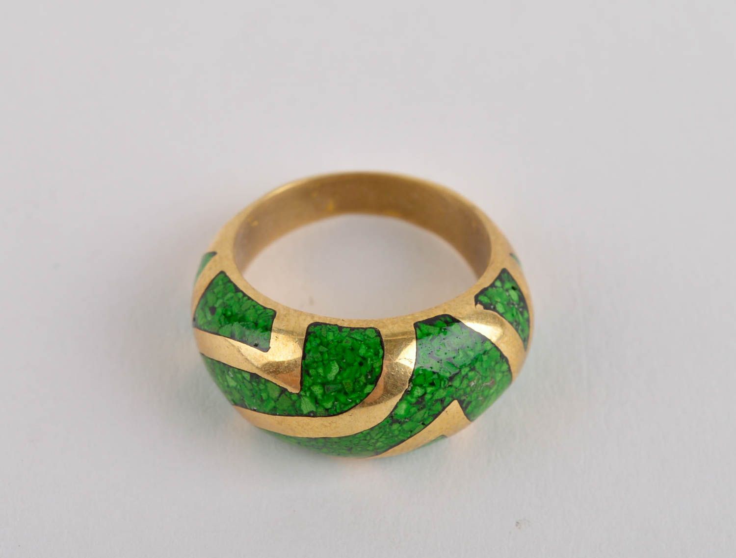 Кольцо ручной работы украшение из латуни модное кольцо зеленое с самоцветами фото 2