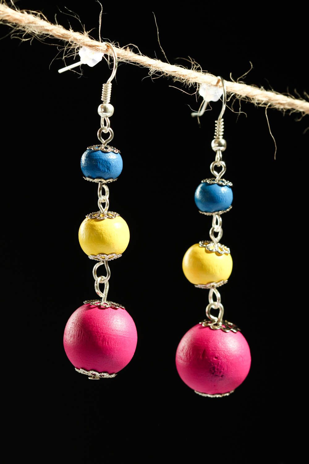 Handmade wooden earrings colorful earrings wooden accessories fashion jewlery photo 1