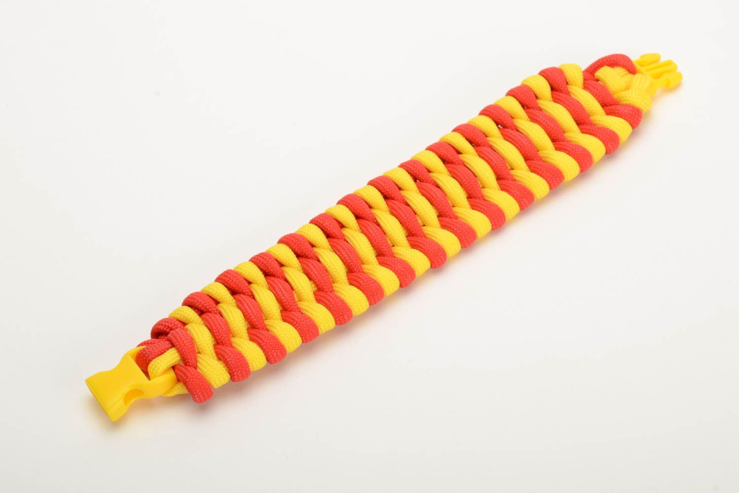 Handmade wide survival wrist bracelet woven of yellow and red paracords unisex photo 4