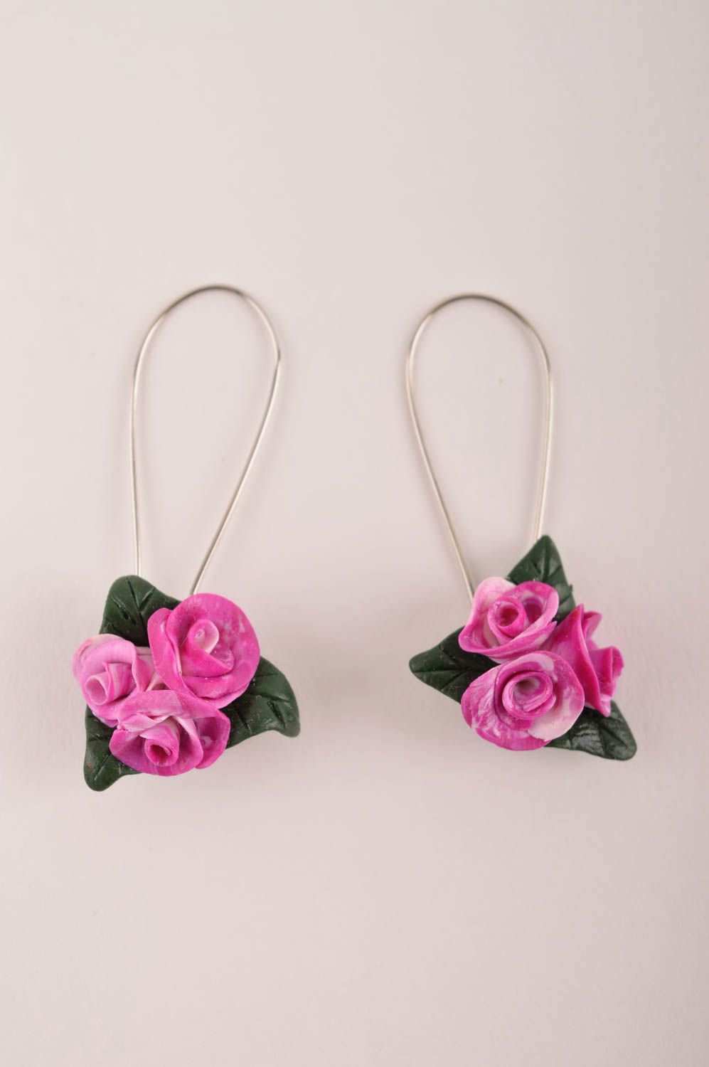 Handmade flower earrings designer earrings clay accessory unusual gift for girl photo 3