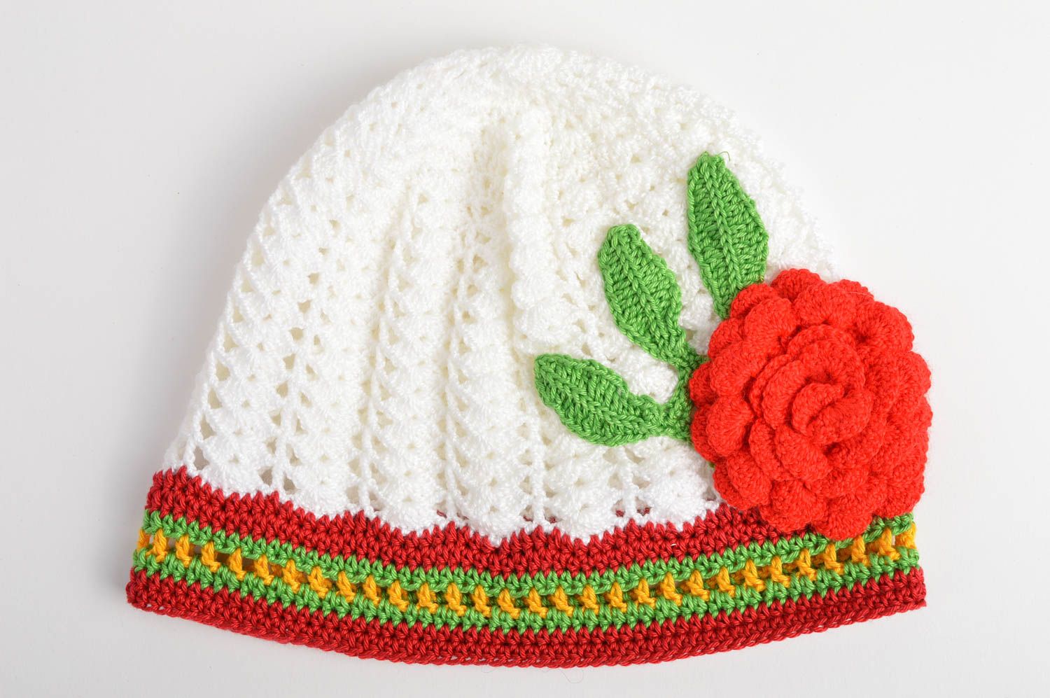 Bonnet tricot fait main Chapeau au crochet en coton Vêtement enfant design photo 3