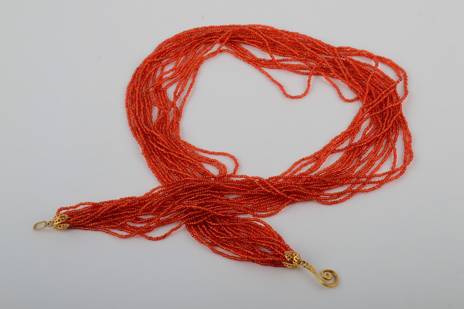 Rotes handgemachtes mehrreihiges Collier aus Glasperlen für Frauen foto 4