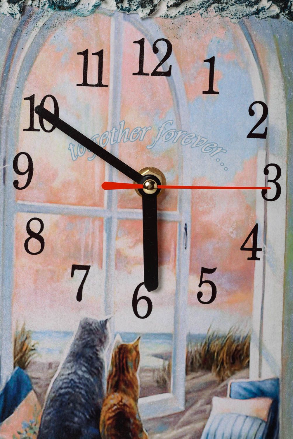 Handmade designer decor wall clock with decoupage based on MDF Cats photo 2