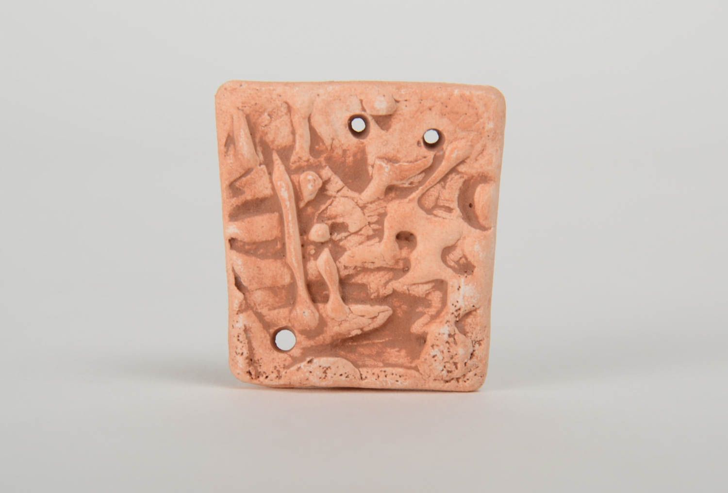 Handmade ceramic jewelry finding of square shape of beige color with openings photo 2
