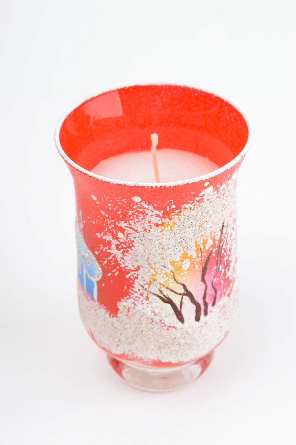 Свеча ручной работы парафиновая свеча на Рождество цветная свеча в стакане фото 3