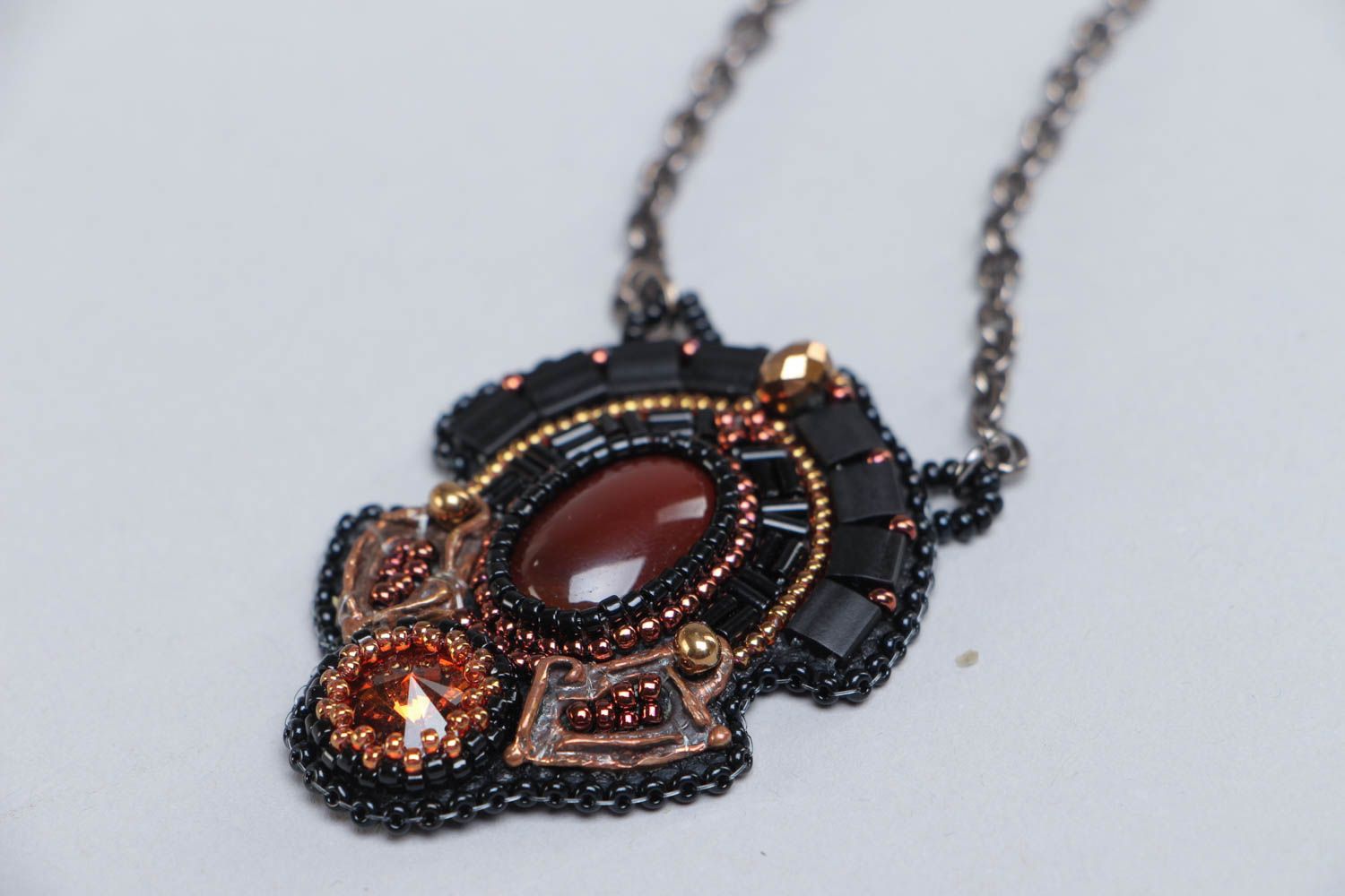 Beautiful handmade beaded neck pendant with cornelian and crystal Egypt photo 3