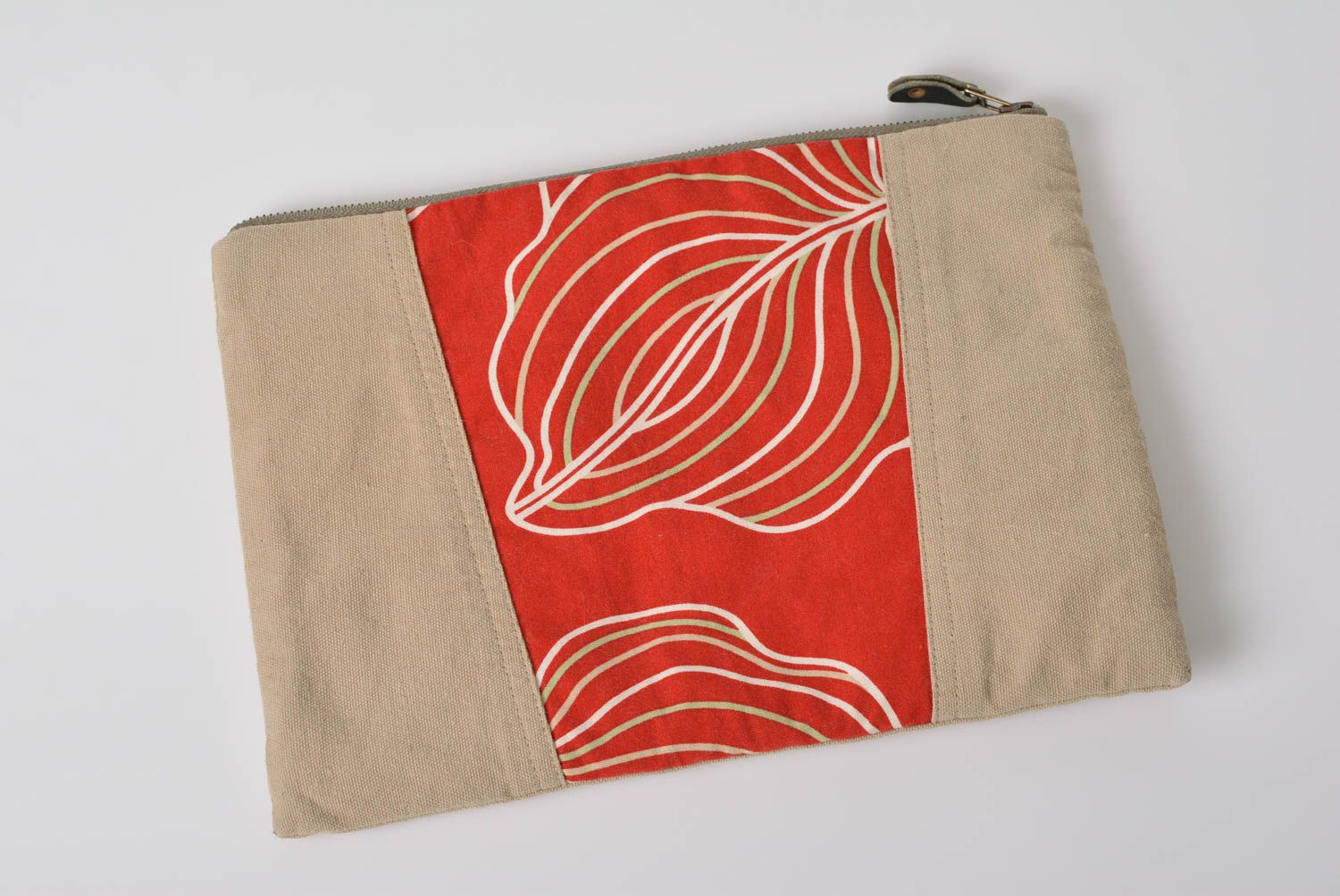 Joli sac pochette original fait main avec imprimé en tissu de coton et jean photo 4