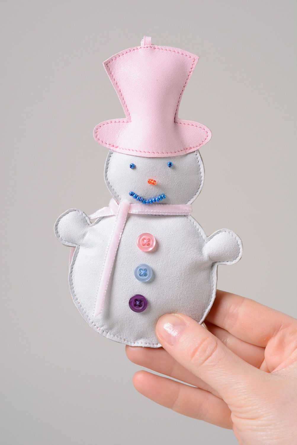 Handmade children's leather keychain in the shape of snowman photo 3