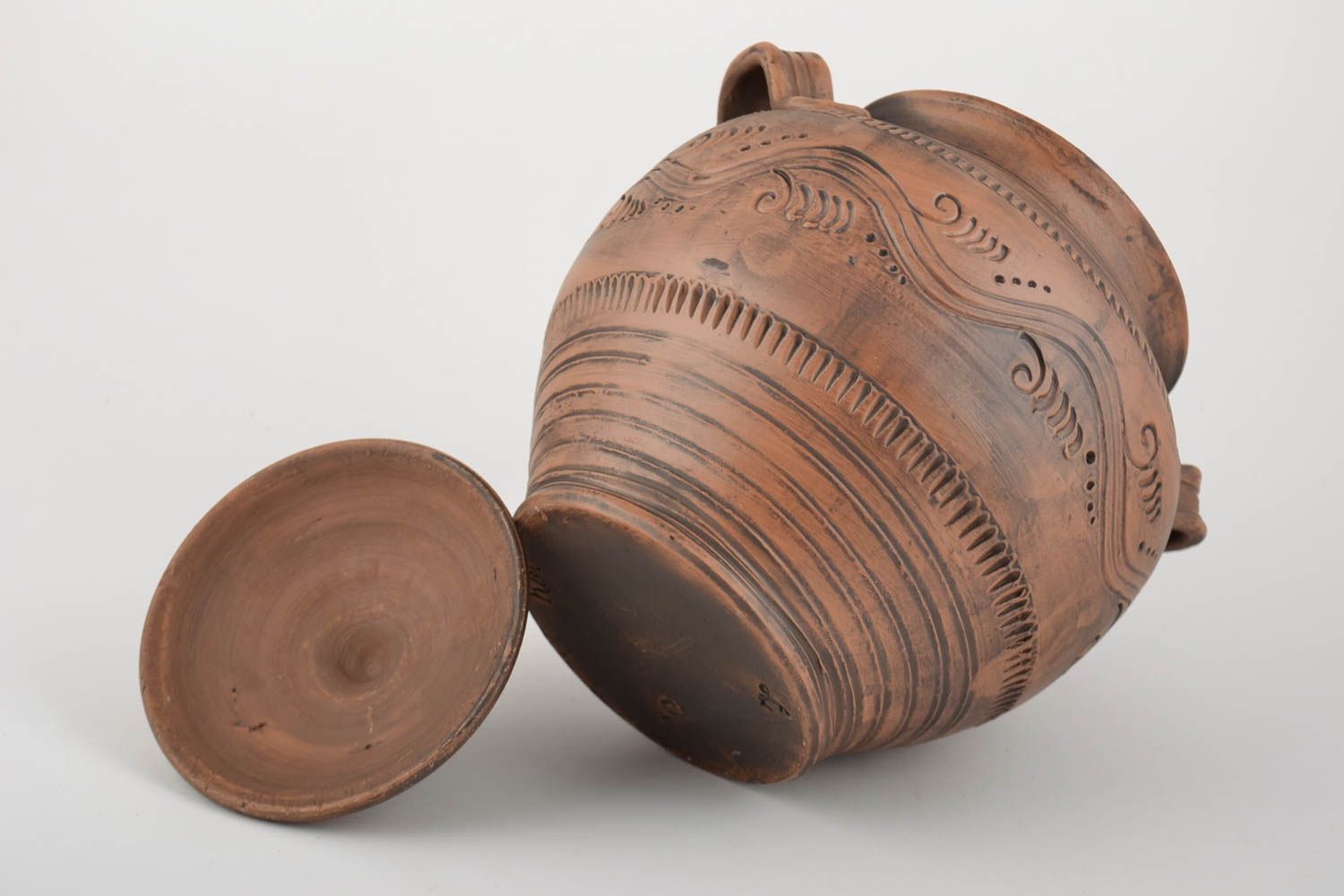 Beautiful large handmade ceramic pot molded of gray clay 3 l photo 5
