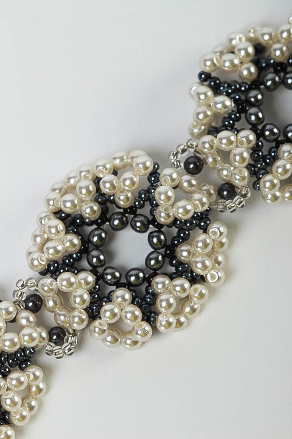 White and blue beads floral handmade bracelet for women photo 4