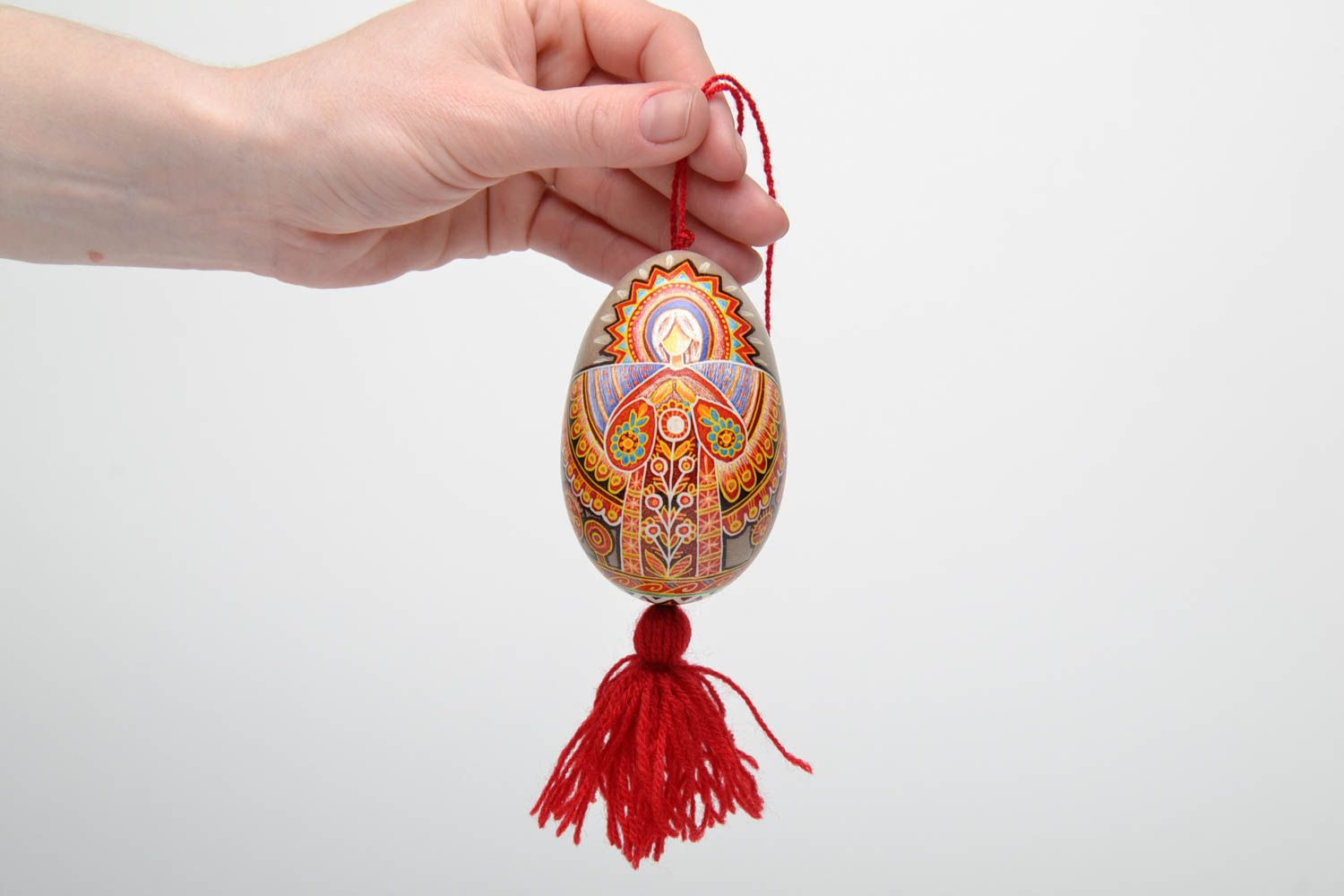 Oeuf décoratif de Pâques à accrocher original avec dessin égratigné fait main photo 5