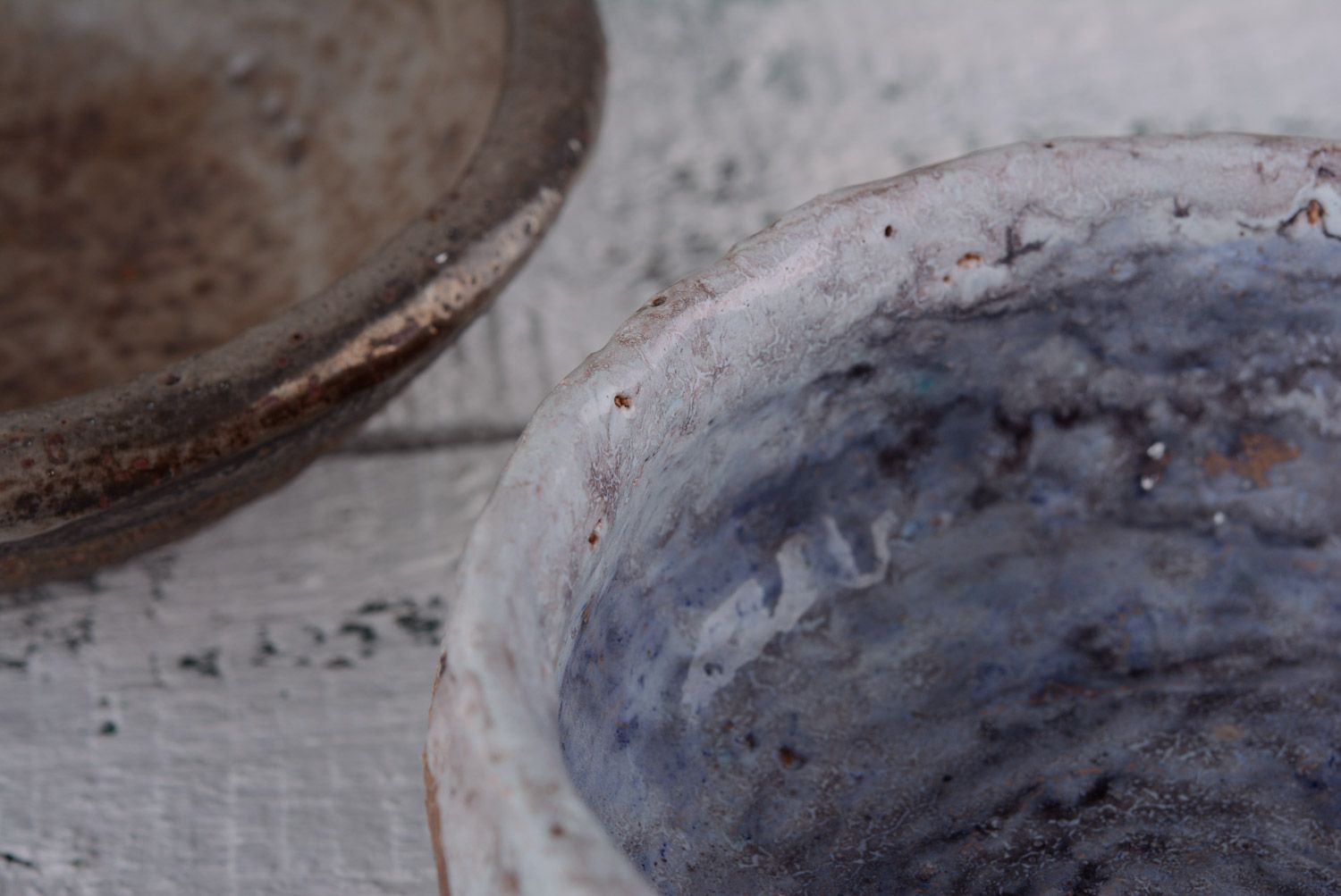 Brown handmade clay soup bowl with unusual texture photo 5