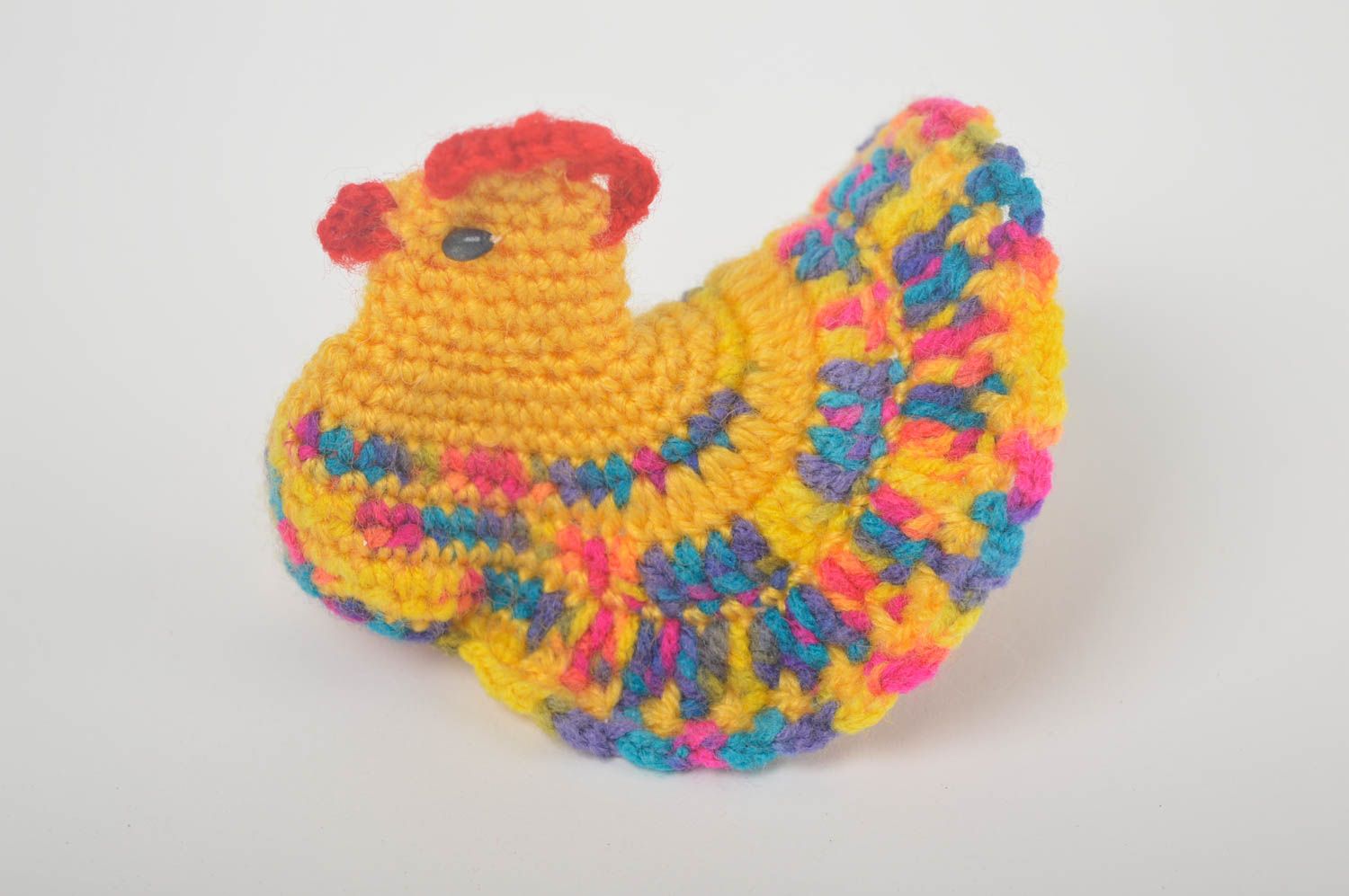 Peluche poule multicolore Jouet fait main tricot design original Déco maison photo 2