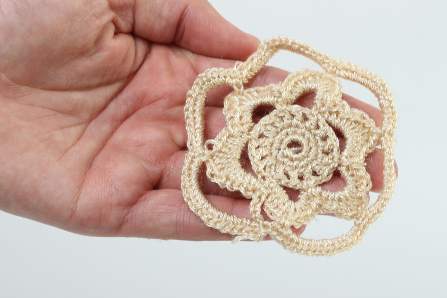 Fleur en tricot faite main Fourniture bijoux beige en coton Loisirs créatifs photo 5