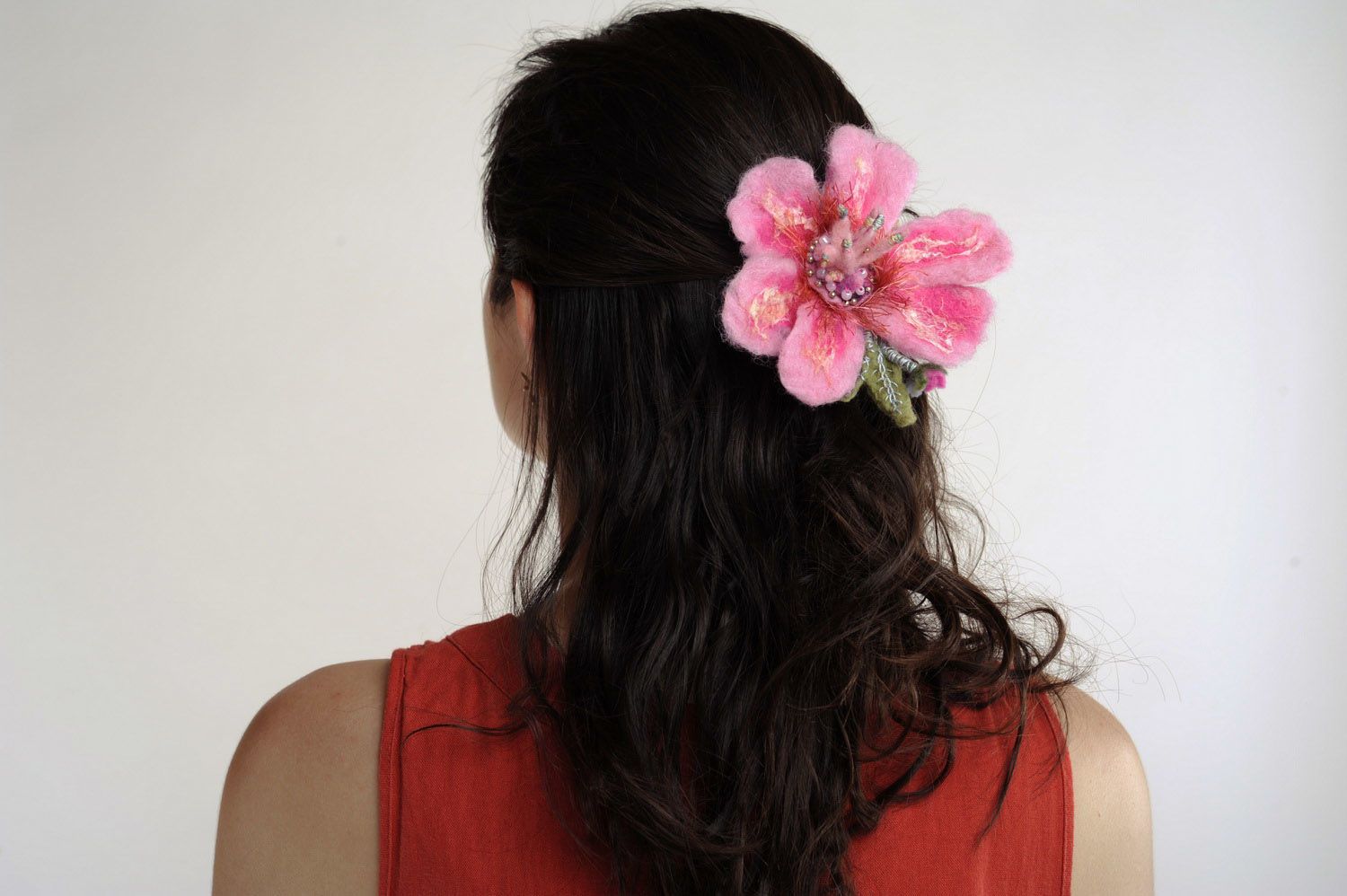 Broche-barrette à cheveux Fleur rose fait main photo 3