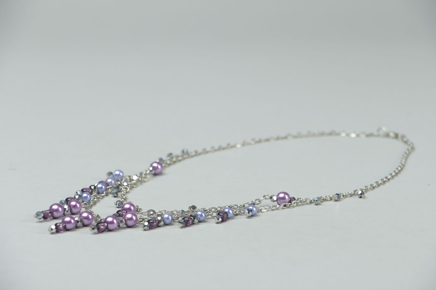 Handmade glass bead necklace Pearl photo 3