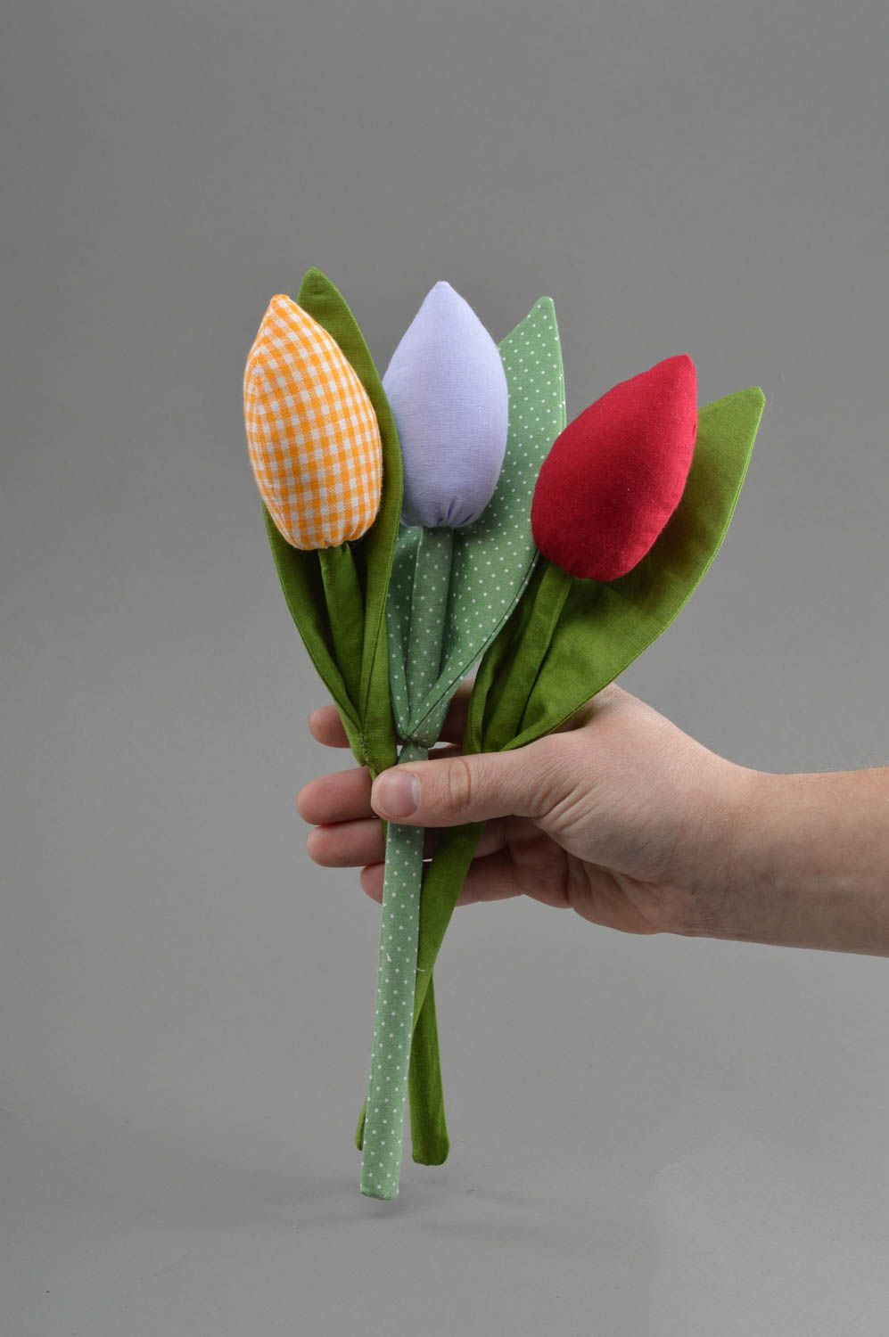Fleur artificielle en tissu de coton bleue faite main tulipe décorative photo 4