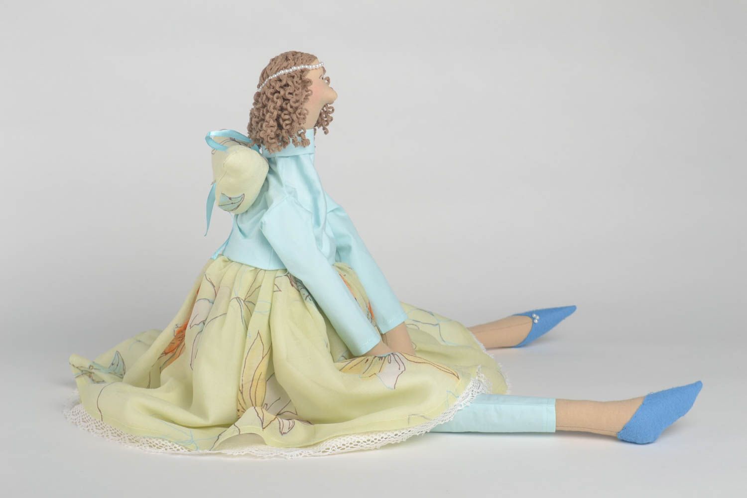 Кукла ручной работы авторская кукла на подставке тряпичная кукла Ангел в голубом фото 3