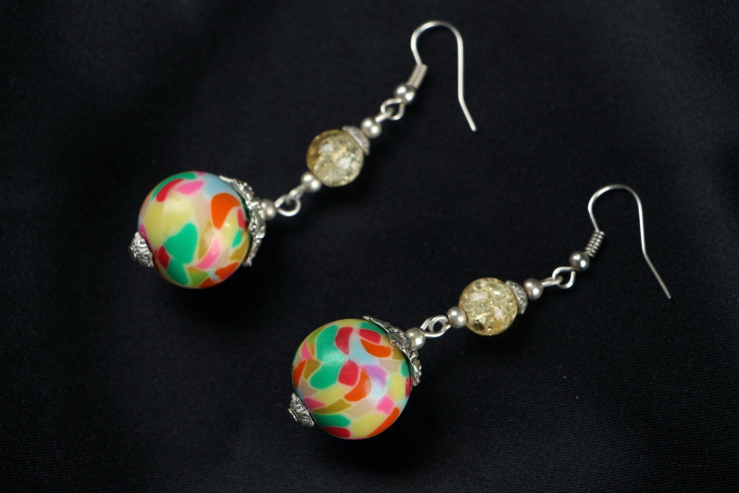 Long earrings made of polymer clay photo 1