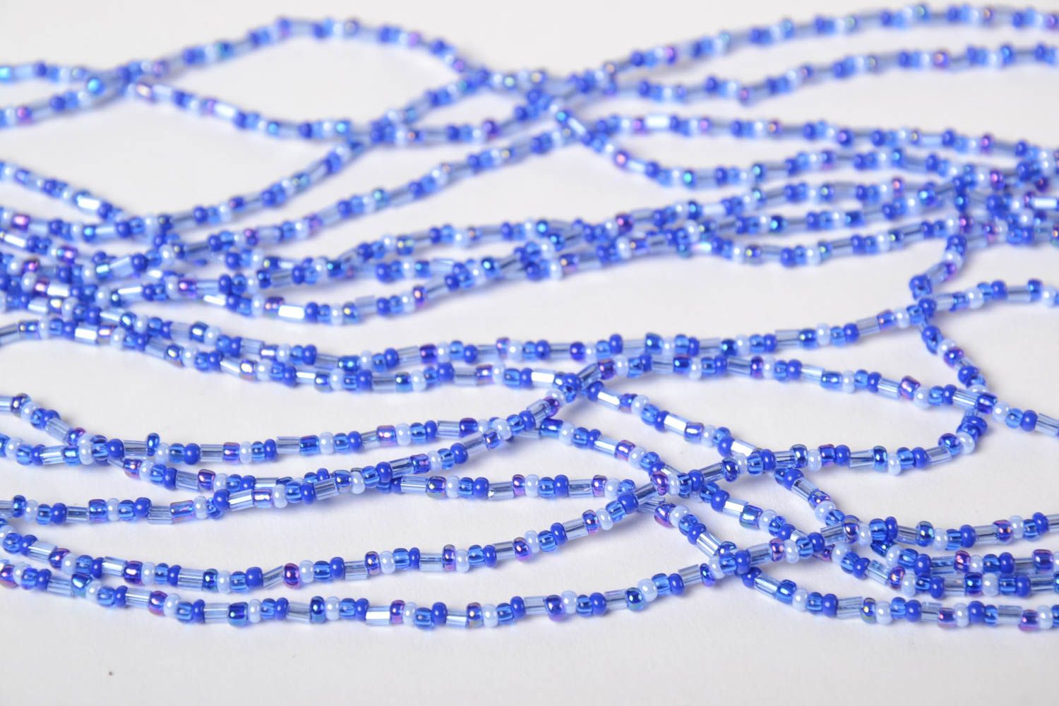 Handmade long beaded necklace blue beautiful jewelry evening accessories photo 4