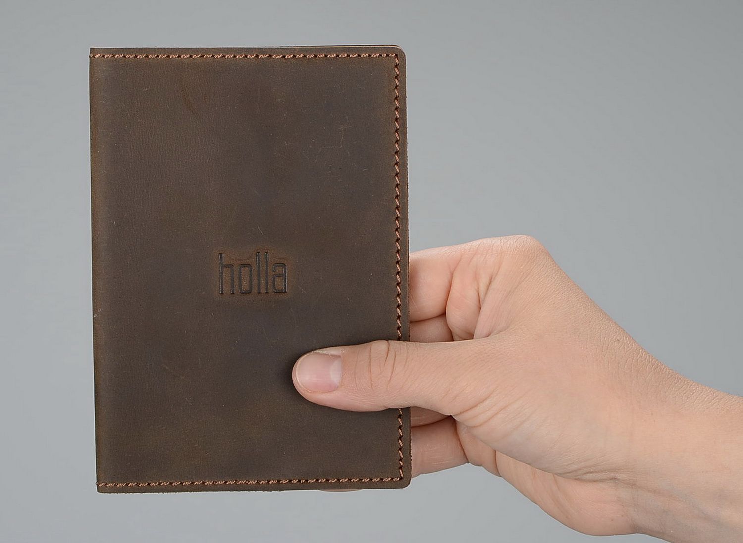 Leather passport cover brown photo 4