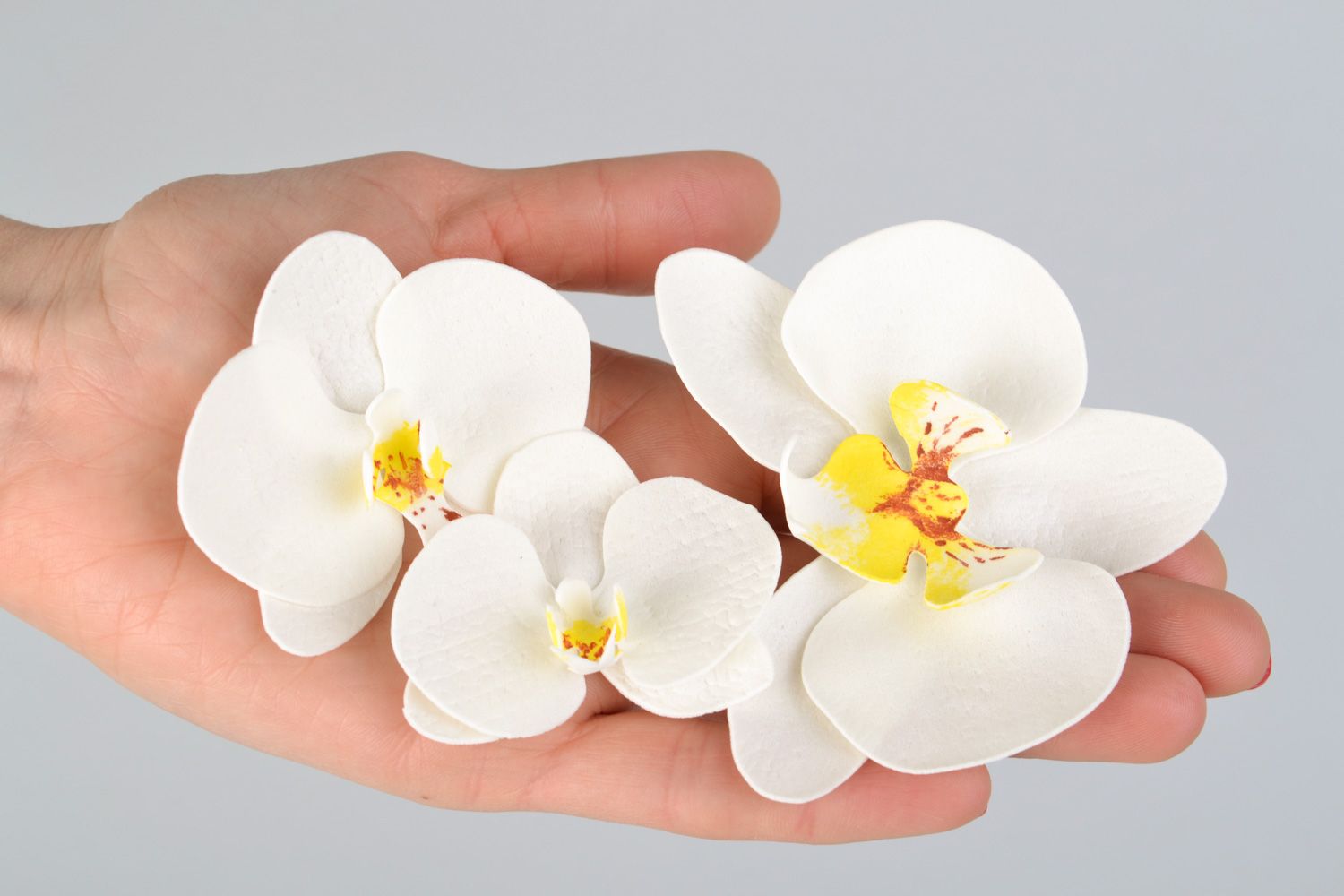 Заколки для волос ручной работы из фоамирана 3 штуки Орхидея фото 2
