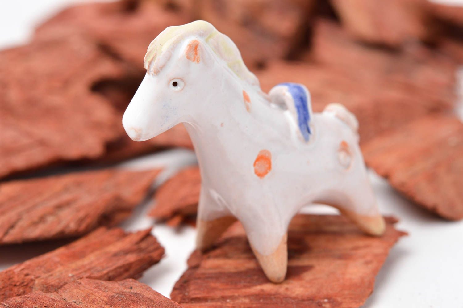 Figurine cheval Statuette miniature fait main argile peint glaçure Déco maison photo 1