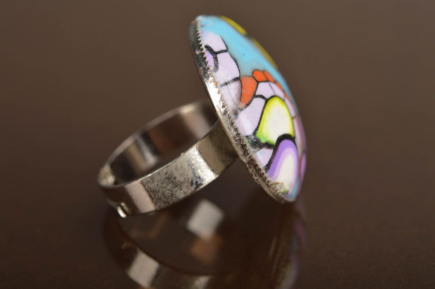 Runder Ring aus Polymerton handgemacht schön bunt originell Größe regulierbar foto 3