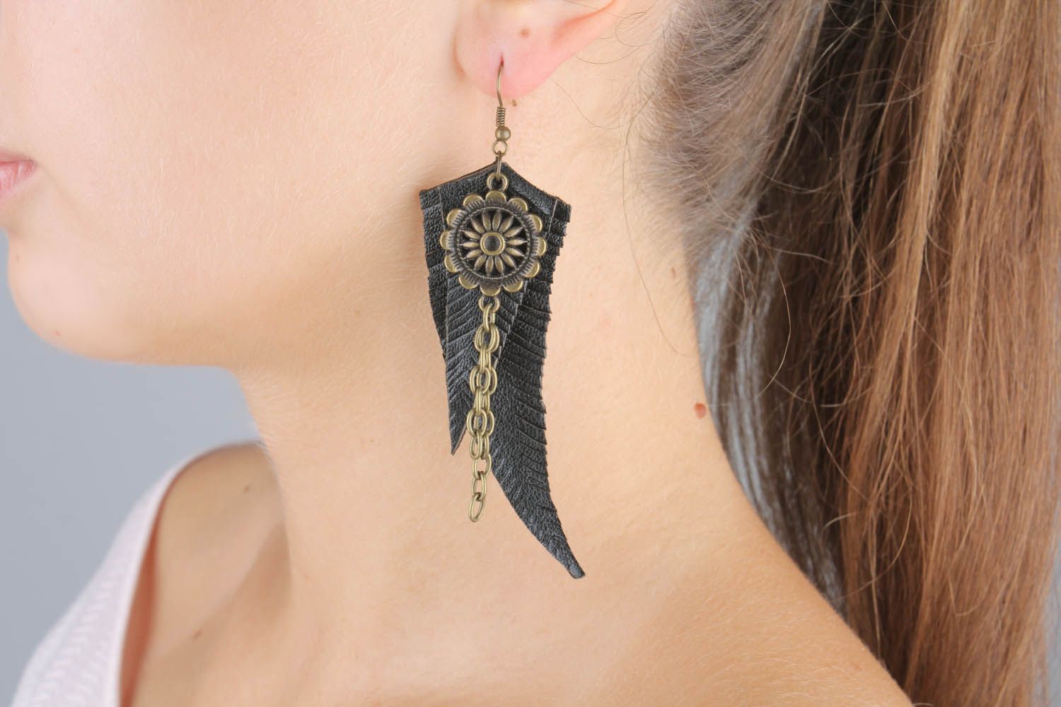 Beautiful leather earrings photo 1