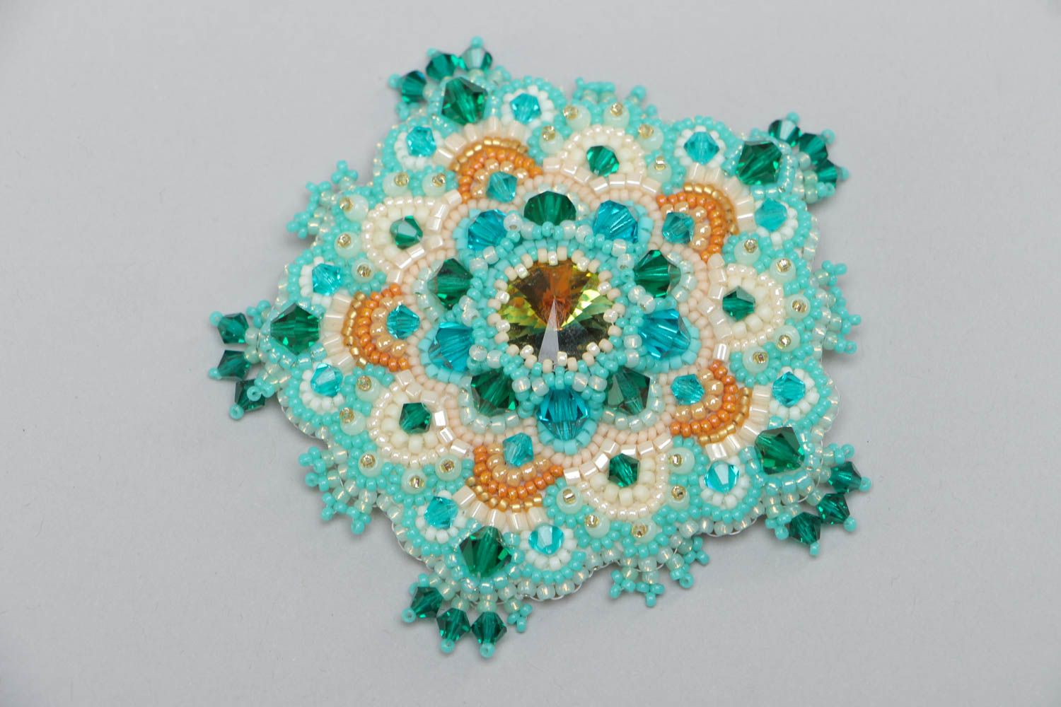 Handmade brooch embroidered with beads and Austrian crystals Sea Treasure photo 2