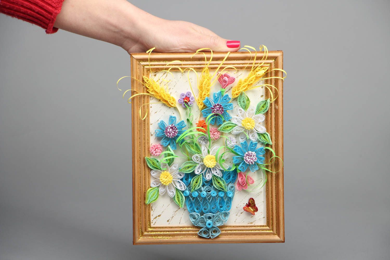 Tableau décoratif en papier technique quilling Bouquet de fleurs fait main photo 4