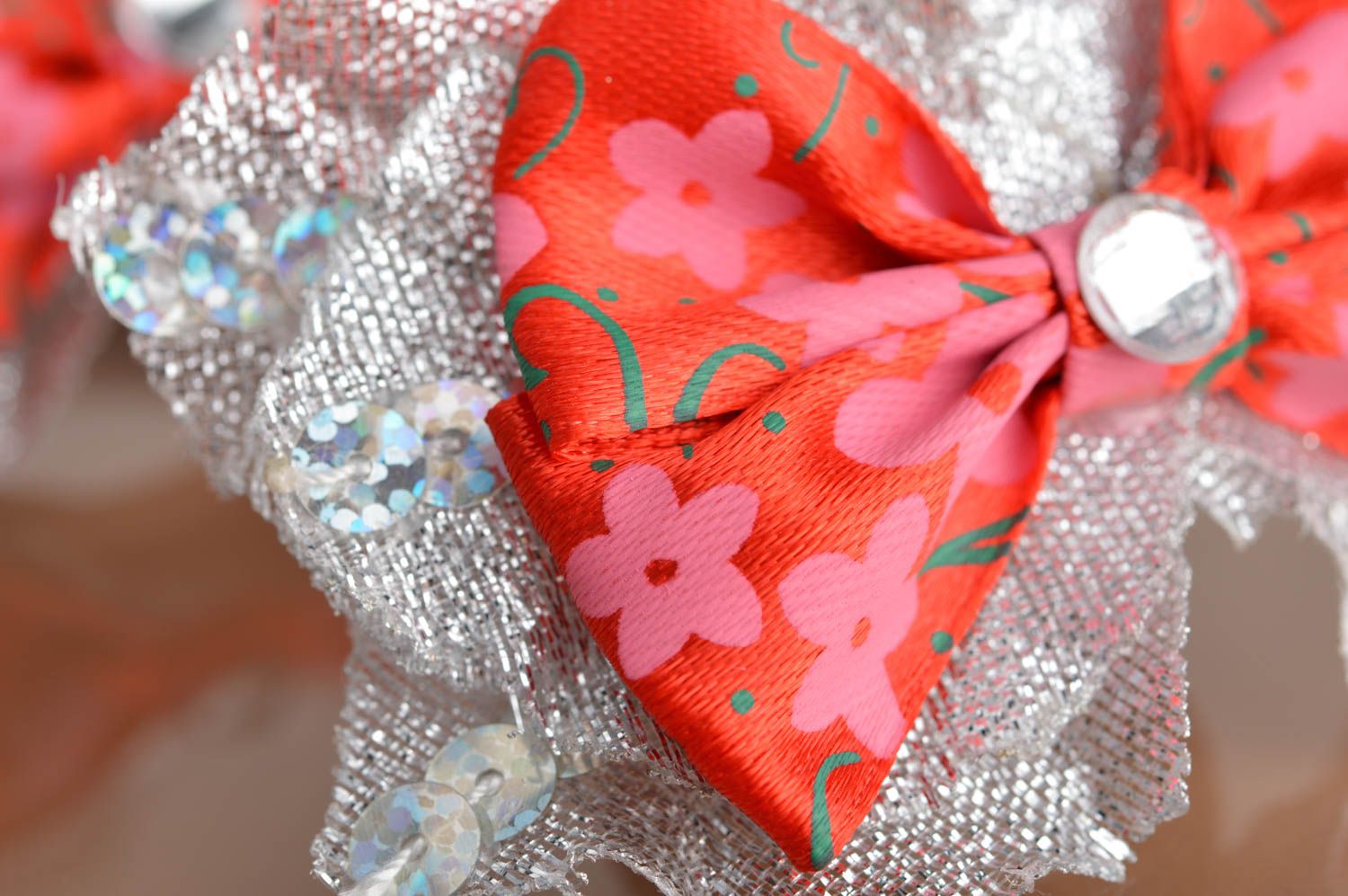 Set of 2 handmade designer children's textile hair ties Colorful Bows photo 5
