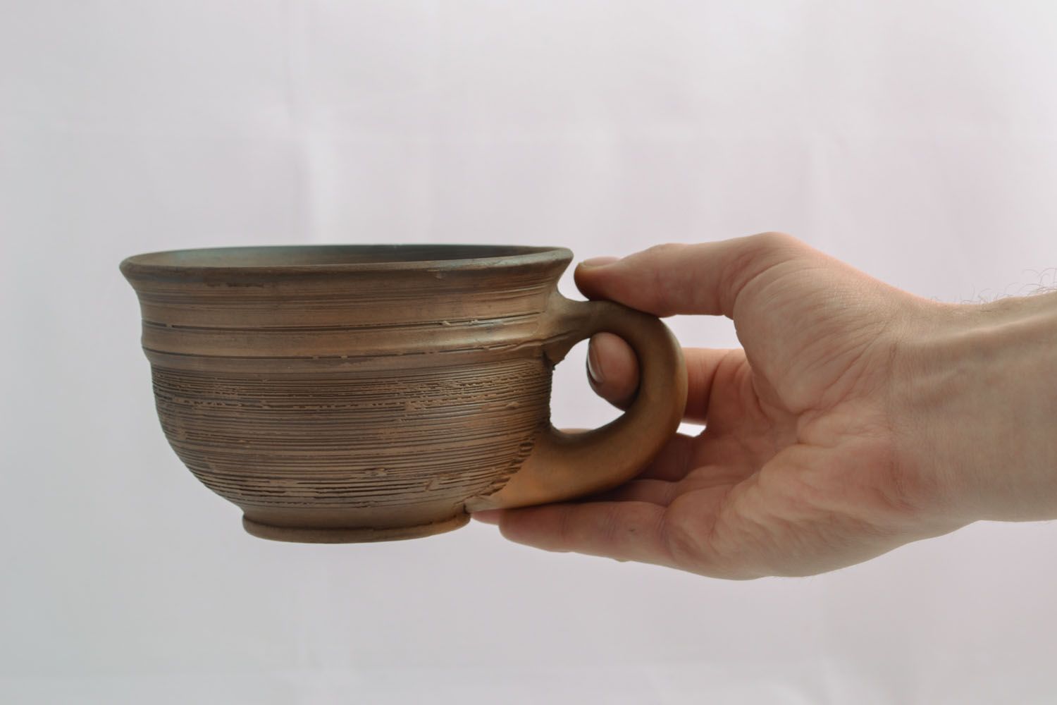 Clay coffee not glazed natural lead-free cup in middle ages style with handle photo 1