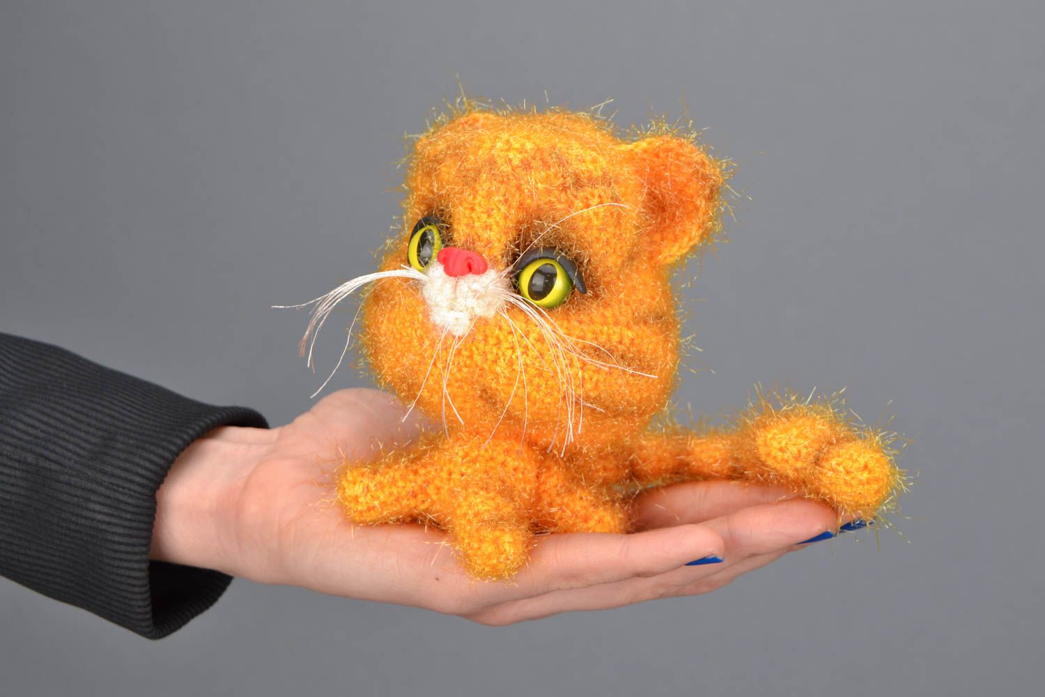 Мягкая вязаная игрушка Оранжевый кот фото 2