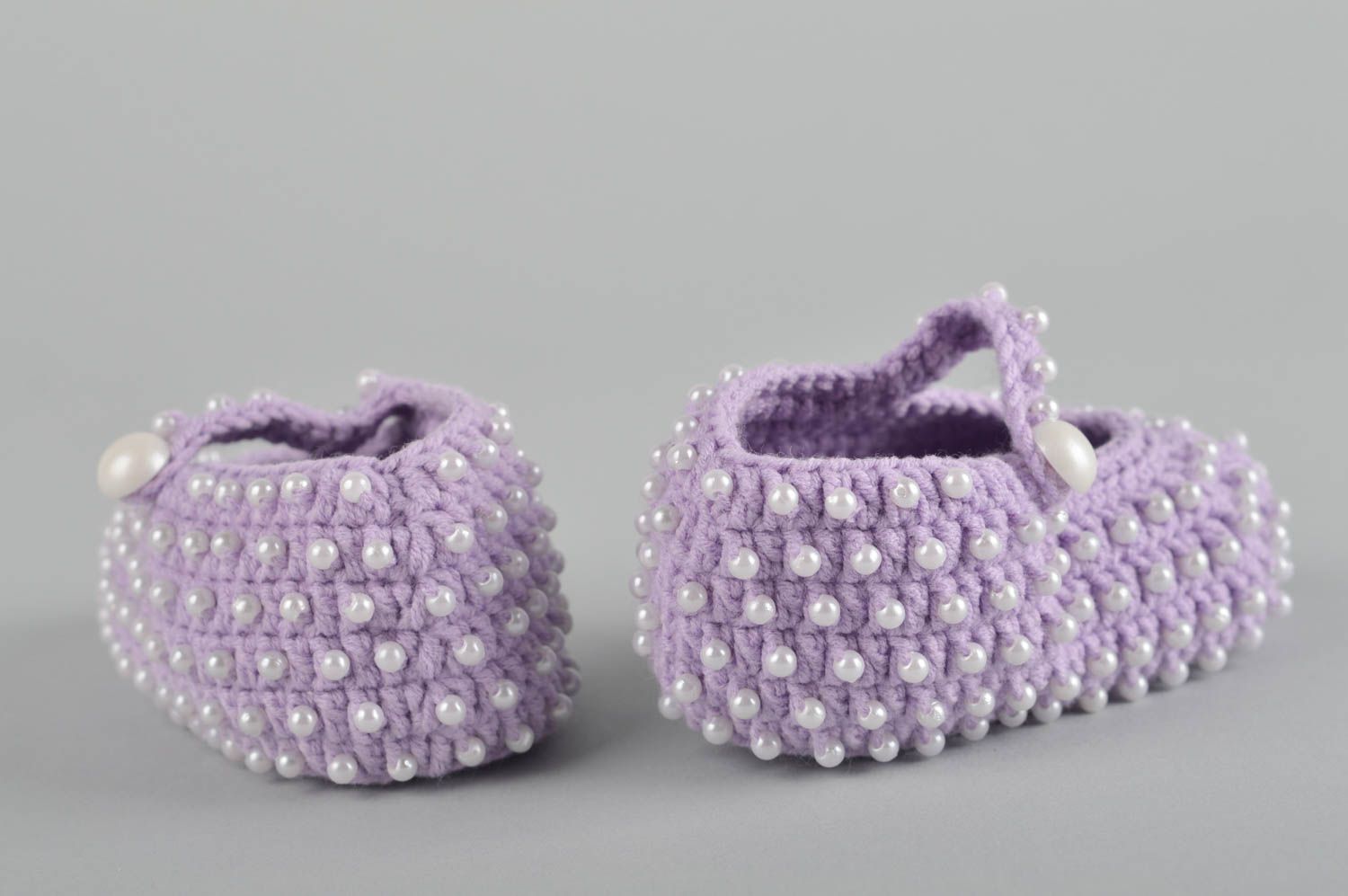 Chaussons bébé faits main Pantoufle tricot crochet violet Accessoire bébé photo 5